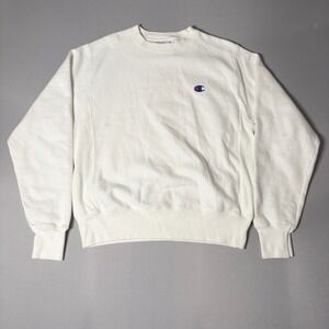 Champion Reverse Weave Sweatshirt White Mens Small GF70 Embroidered C Logo Crew